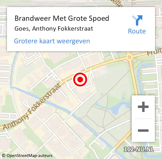 Locatie op kaart van de 112 melding: Brandweer Met Grote Spoed Naar Goes, Anthony Fokkerstraat op 22 november 2014 12:55