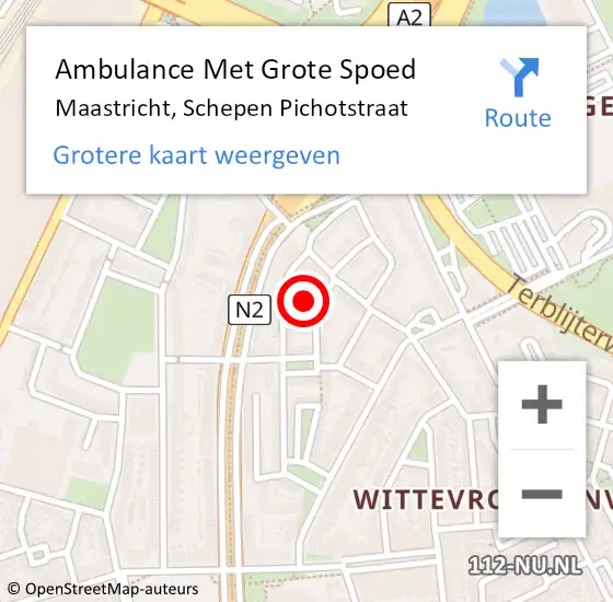 Locatie op kaart van de 112 melding: Ambulance Met Grote Spoed Naar Maastricht, Schepen Pichotstraat op 21 oktober 2013 22:20