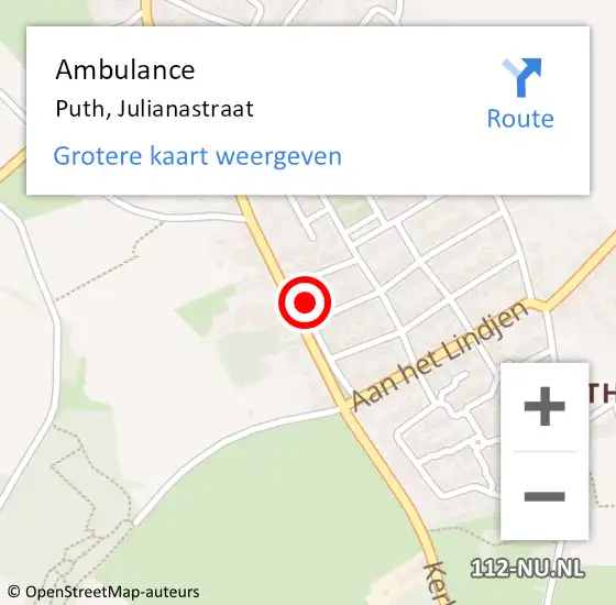 Locatie op kaart van de 112 melding: Ambulance Puth, Julianastraat op 22 november 2014 13:24