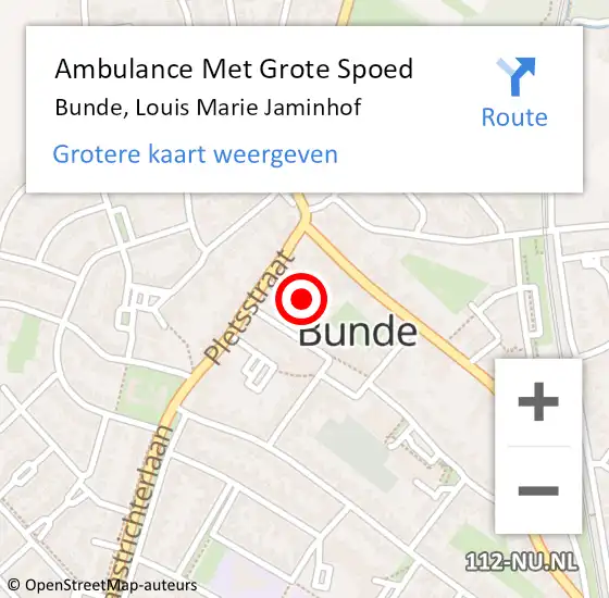 Locatie op kaart van de 112 melding: Ambulance Met Grote Spoed Naar Bunde, Louis Marie Jaminhof op 22 november 2014 13:51