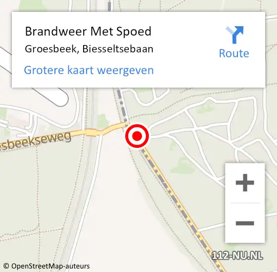 Locatie op kaart van de 112 melding: Brandweer Met Spoed Naar Groesbeek, Biesseltsebaan op 22 november 2014 14:27