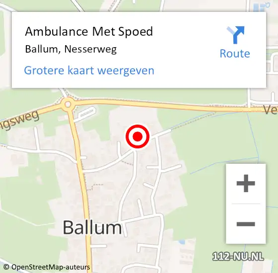Locatie op kaart van de 112 melding: Ambulance Met Spoed Naar Ballum, Nesserweg op 22 november 2014 14:30