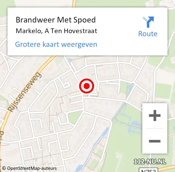 Locatie op kaart van de 112 melding: Brandweer Met Spoed Naar Markelo, A Ten Hovestraat op 22 november 2014 17:29