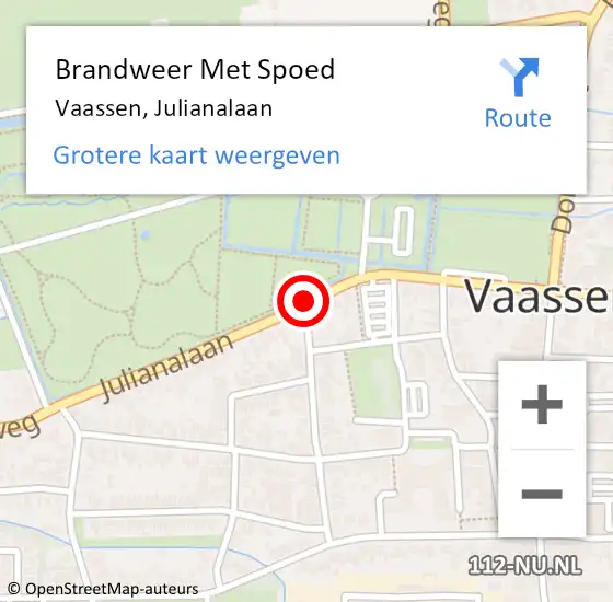 Locatie op kaart van de 112 melding: Brandweer Met Spoed Naar Vaassen, Julianalaan op 22 november 2014 17:48