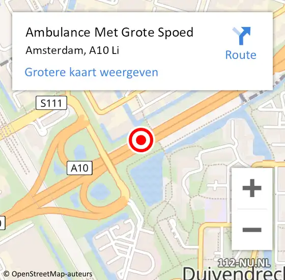 Locatie op kaart van de 112 melding: Ambulance Met Grote Spoed Naar Amsterdam, A10 Li op 22 november 2014 20:51