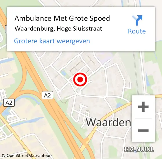 Locatie op kaart van de 112 melding: Ambulance Met Grote Spoed Naar Waardenburg, Hoge Sluisstraat op 22 november 2014 21:02