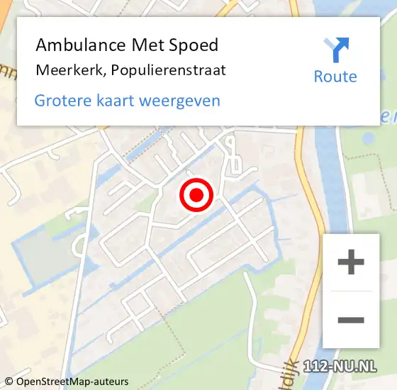 Locatie op kaart van de 112 melding: Ambulance Met Spoed Naar Meerkerk, Populierenstraat op 22 november 2014 21:43