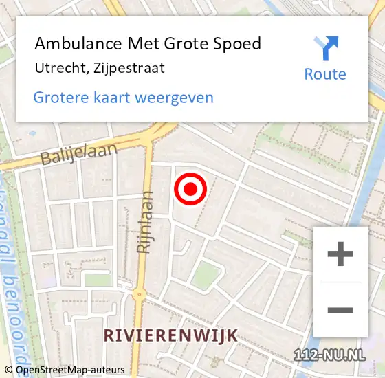 Locatie op kaart van de 112 melding: Ambulance Met Grote Spoed Naar Utrecht, Zijpestraat op 22 november 2014 22:11