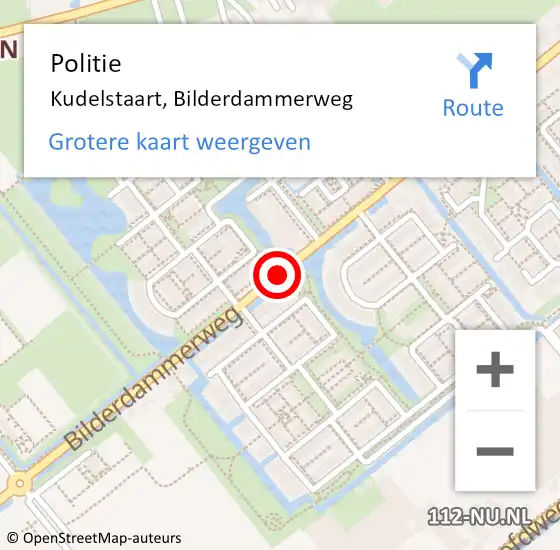 Locatie op kaart van de 112 melding: Politie Kudelstaart, Bilderdammerweg op 22 november 2014 23:39