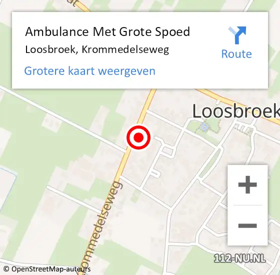 Locatie op kaart van de 112 melding: Ambulance Met Grote Spoed Naar Loosbroek, Krommedelseweg op 22 oktober 2013 00:13