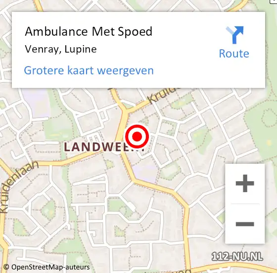 Locatie op kaart van de 112 melding: Ambulance Met Spoed Naar Venray, Lupine op 23 november 2014 00:14