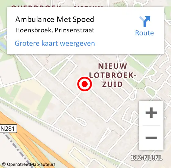 Locatie op kaart van de 112 melding: Ambulance Met Spoed Naar Hoensbroek, Prinsenstraat op 23 november 2014 00:30