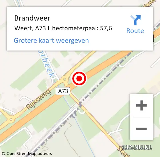Locatie op kaart van de 112 melding: Brandweer Weert, A73 L hectometerpaal: 57,6 op 23 november 2014 01:13