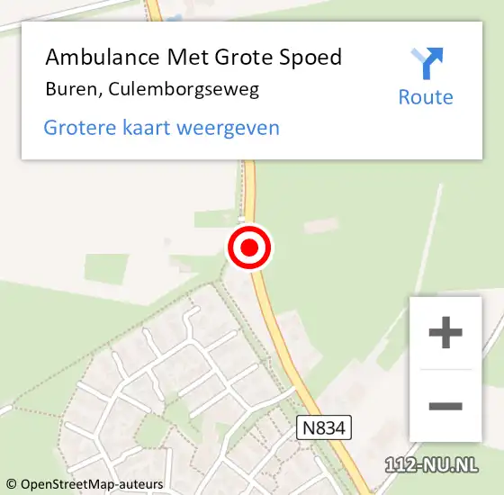 Locatie op kaart van de 112 melding: Ambulance Met Grote Spoed Naar Buren, Culemborgseweg op 23 november 2014 01:30