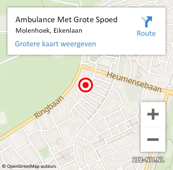 Locatie op kaart van de 112 melding: Ambulance Met Grote Spoed Naar Molenhoek, Eikenlaan op 23 november 2014 04:19