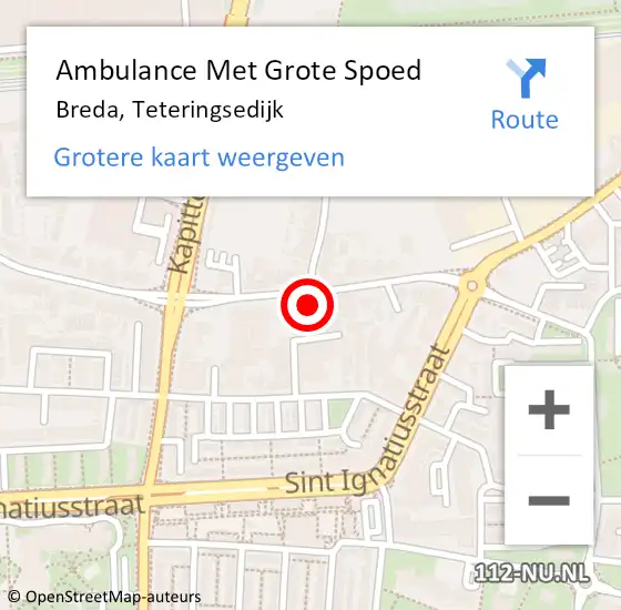 Locatie op kaart van de 112 melding: Ambulance Met Grote Spoed Naar Breda, Teteringsedijk op 23 november 2014 05:44