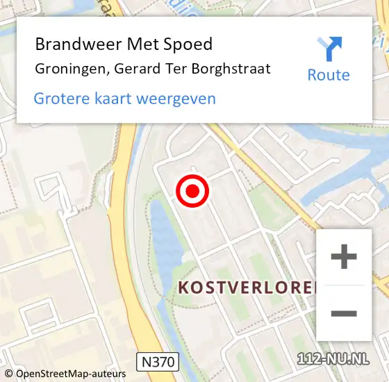 Locatie op kaart van de 112 melding: Brandweer Met Spoed Naar Groningen, Gerard Ter Borghstraat op 23 november 2014 05:46