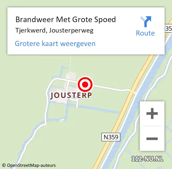 Locatie op kaart van de 112 melding: Brandweer Met Grote Spoed Naar Tjerkwerd, Jousterperweg op 23 november 2014 06:12