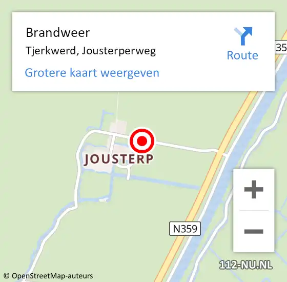 Locatie op kaart van de 112 melding: Brandweer Tjerkwerd, Jousterperweg op 23 november 2014 06:14