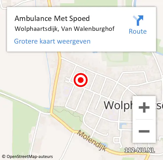 Locatie op kaart van de 112 melding: Ambulance Met Spoed Naar Wolphaartsdijk, Van Walenburghof op 23 november 2014 07:27