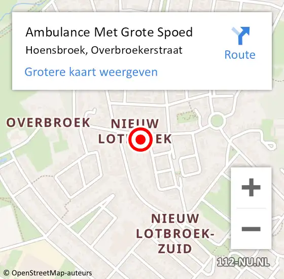 Locatie op kaart van de 112 melding: Ambulance Met Grote Spoed Naar Hoensbroek, Overbroekerstraat op 23 november 2014 09:54