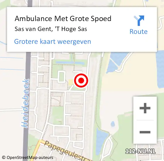 Locatie op kaart van de 112 melding: Ambulance Met Grote Spoed Naar Sas van Gent, 'T Hoge Sas op 23 november 2014 11:54