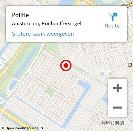Locatie op kaart van de 112 melding: Politie Amsterdam, Bonhoeffersingel op 23 november 2014 13:19