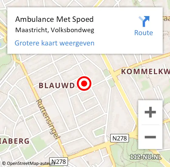 Locatie op kaart van de 112 melding: Ambulance Met Spoed Naar Maastricht, Volksbondweg op 23 november 2014 17:40