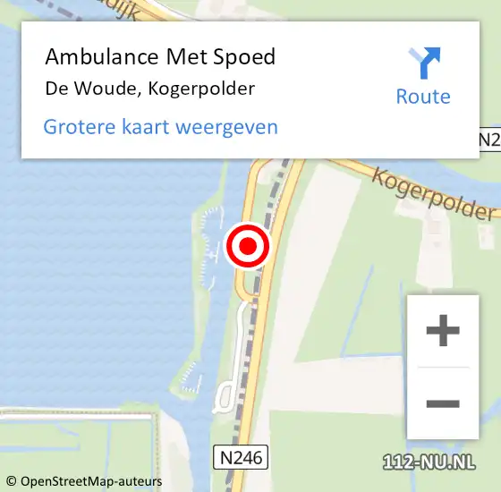 Locatie op kaart van de 112 melding: Ambulance Met Spoed Naar De Woude, Kogerpolder op 23 november 2014 17:51