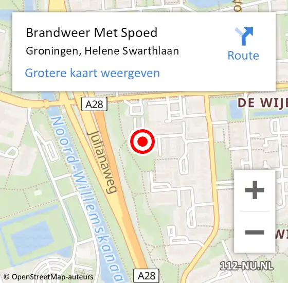 Locatie op kaart van de 112 melding: Brandweer Met Spoed Naar Groningen, Helene Swarthlaan op 23 november 2014 18:09