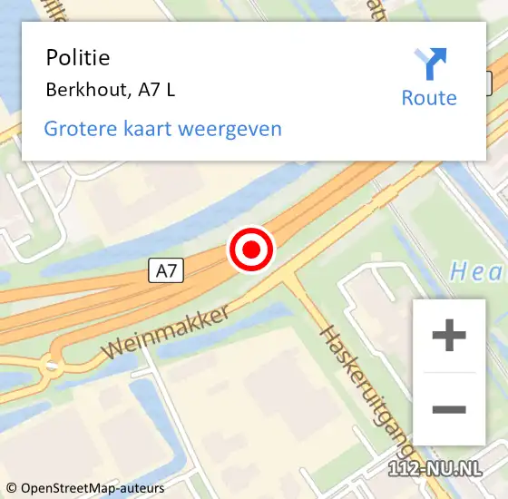 Locatie op kaart van de 112 melding: Politie Berkhout, A7 L op 23 november 2014 19:28