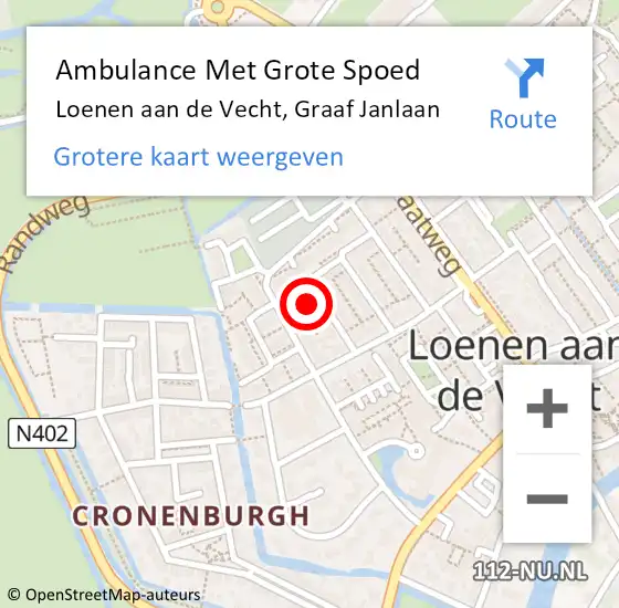 Locatie op kaart van de 112 melding: Ambulance Met Grote Spoed Naar Loenen aan de Vecht, Graaf Janlaan op 23 november 2014 20:59