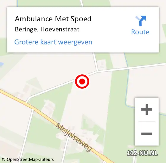 Locatie op kaart van de 112 melding: Ambulance Met Spoed Naar Beringe, Hoevenstraat op 23 november 2014 21:34