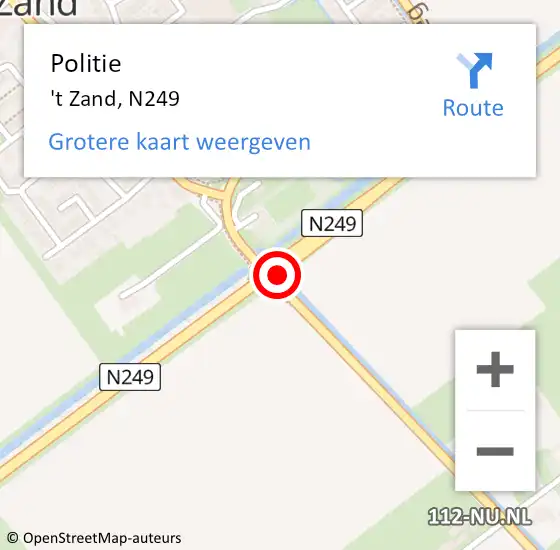 Locatie op kaart van de 112 melding: Politie 't Zand, N249 op 23 november 2014 22:08