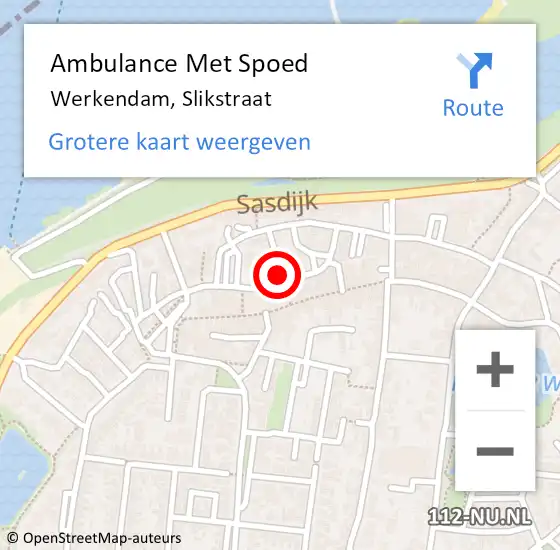 Locatie op kaart van de 112 melding: Ambulance Met Spoed Naar Werkendam, Slikstraat op 23 november 2014 22:18