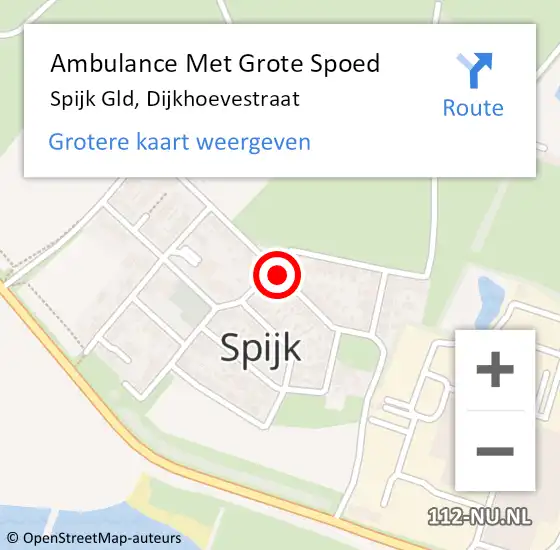 Locatie op kaart van de 112 melding: Ambulance Met Grote Spoed Naar Spijk Gld, Dijkhoevestraat op 23 november 2014 22:50