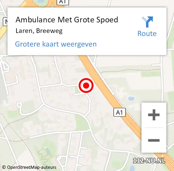 Locatie op kaart van de 112 melding: Ambulance Met Grote Spoed Naar Laren, Breeweg op 24 november 2014 04:57