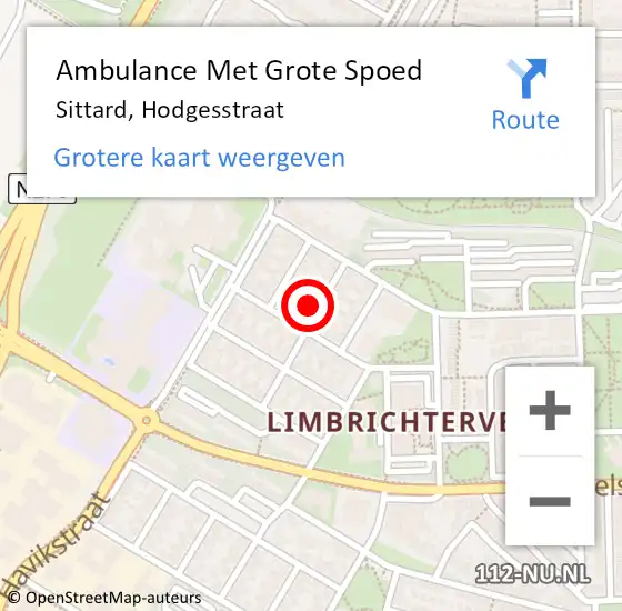 Locatie op kaart van de 112 melding: Ambulance Met Grote Spoed Naar Sittard, Hodgesstraat op 24 november 2014 05:24