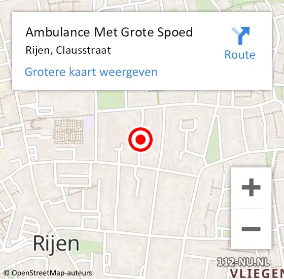 Locatie op kaart van de 112 melding: Ambulance Met Grote Spoed Naar Rijen, Clausstraat op 24 november 2014 08:49