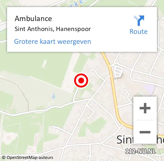 Locatie op kaart van de 112 melding: Ambulance Sint Anthonis, Hanenspoor op 24 november 2014 09:42