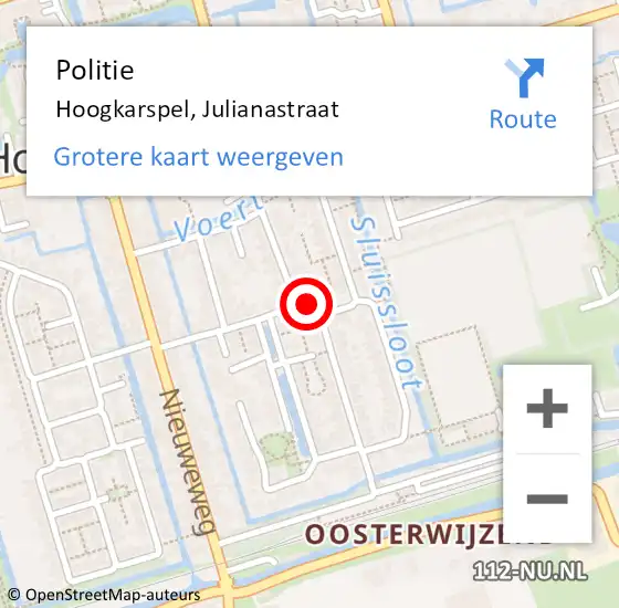 Locatie op kaart van de 112 melding: Politie Hoogkarspel, Julianastraat op 24 november 2014 10:45