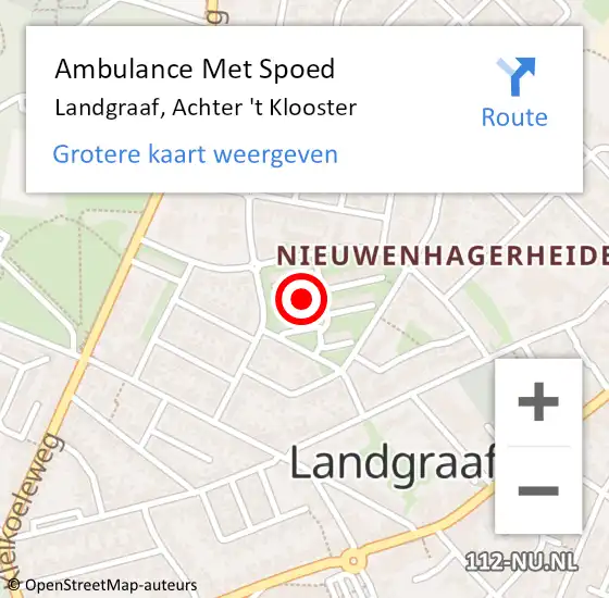 Locatie op kaart van de 112 melding: Ambulance Met Spoed Naar Landgraaf, Achter 't Klooster op 24 november 2014 11:04