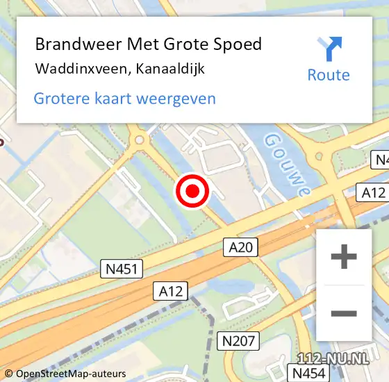 Locatie op kaart van de 112 melding: Brandweer Met Grote Spoed Naar Waddinxveen, Kanaaldijk op 24 november 2014 11:54