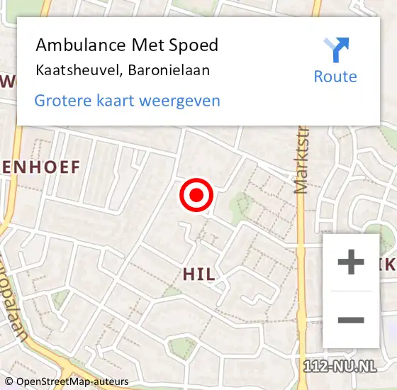 Locatie op kaart van de 112 melding: Ambulance Met Spoed Naar Kaatsheuvel, Baronielaan op 24 november 2014 12:03