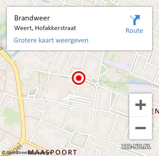 Locatie op kaart van de 112 melding: Brandweer Weert, Hofakkerstraat op 22 oktober 2013 08:12