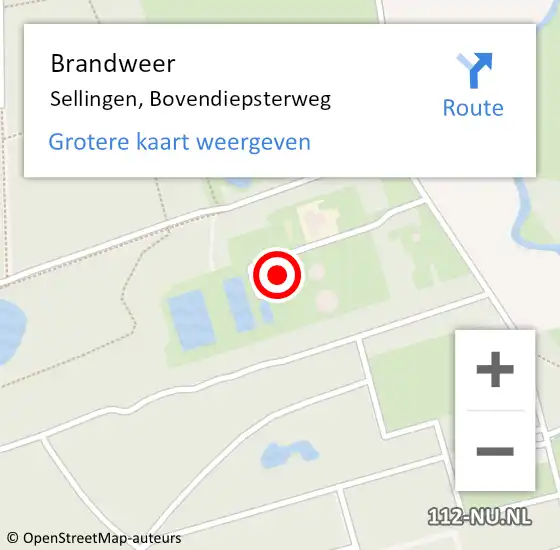 Locatie op kaart van de 112 melding: Brandweer Sellingen, Bovendiepsterweg op 22 oktober 2013 08:22