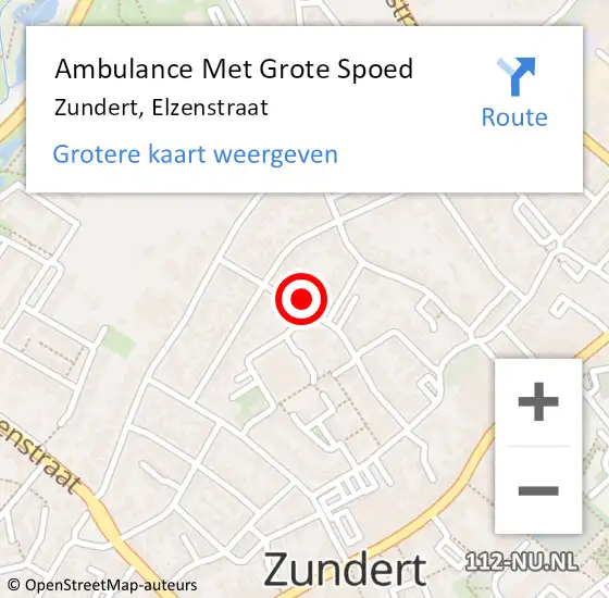 Locatie op kaart van de 112 melding: Ambulance Met Grote Spoed Naar Zundert, Elzenstraat op 24 november 2014 14:20