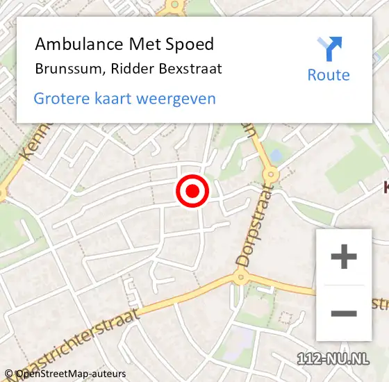 Locatie op kaart van de 112 melding: Ambulance Met Spoed Naar Brunssum, Ridder Bexstraat op 24 november 2014 14:42