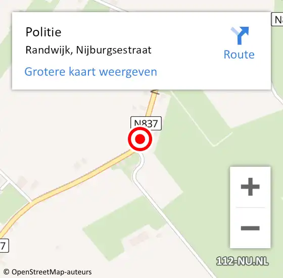 Locatie op kaart van de 112 melding: Politie Randwijk, Nijburgsestraat op 22 oktober 2013 08:28