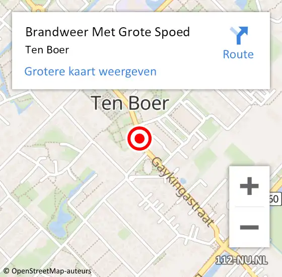 Locatie op kaart van de 112 melding: Brandweer Met Grote Spoed Naar Ten Boer op 24 november 2014 14:46